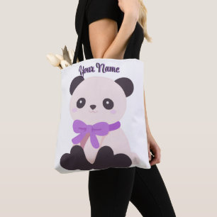 Sac fourre-tout personnalisé panda assis arc viole