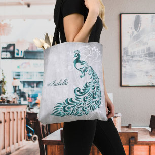 Sac fourre-tout personnalisé Peacock turquoise