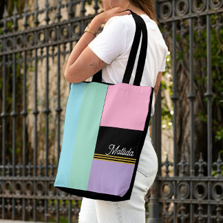 Sac fourre-tout personnalisé rayé pastel multicolo