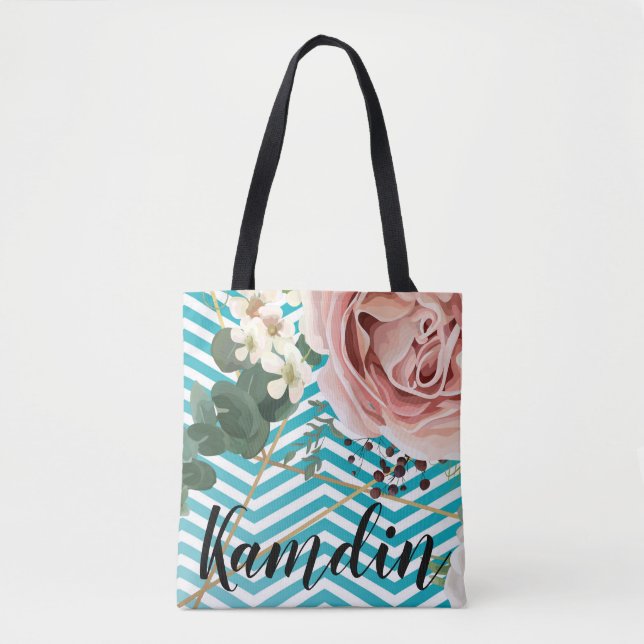 Sac fourre-tout personnalisé Rose géométrique Chev (Devant)