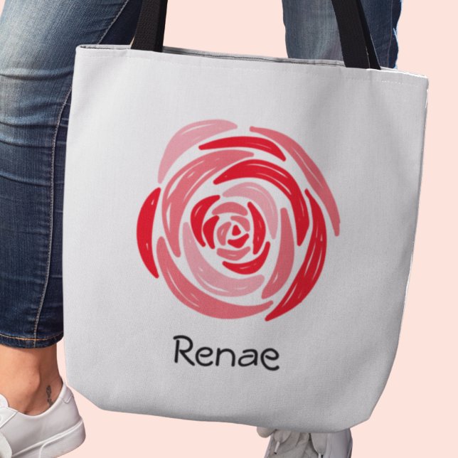 Sac fourre-tout personnalisé rouge et rose (Customizable red rose tote bag)