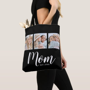 Sac fourre-tout photo noir avec texte Maman établi