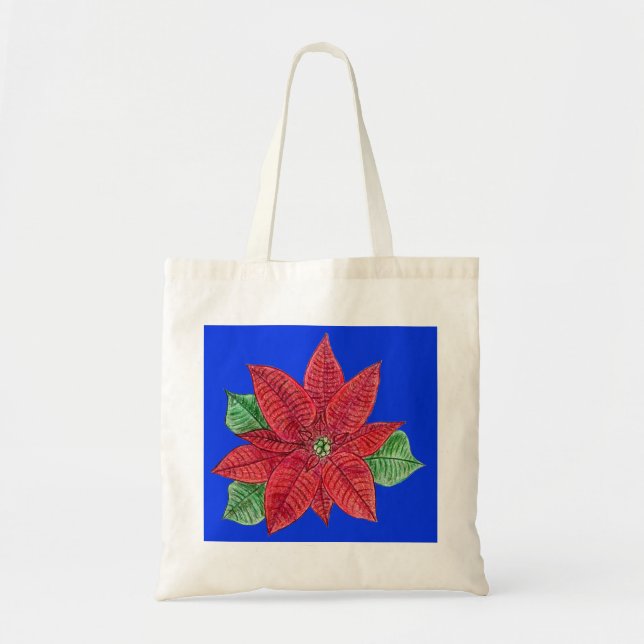 Sac fourre-tout Poinsettia, Arrière - plan bleu (Devant)