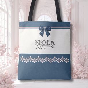 Sac fourre-tout Preppy Indigo Blue Floral Viola Or