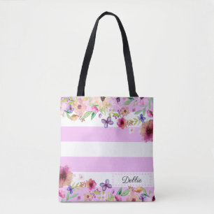 Sac fourre-tout rayé brillant floral