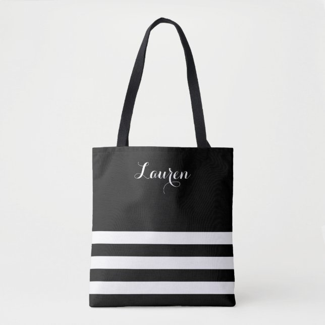 Sac fourre-tout rayé noir et blanc chic (Devant)