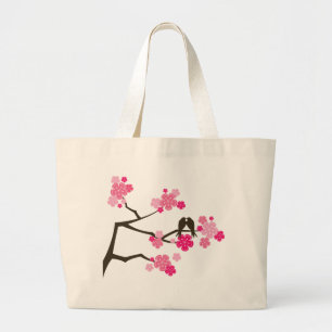 Sac fourre-tout rose à inséparables de fleurs de