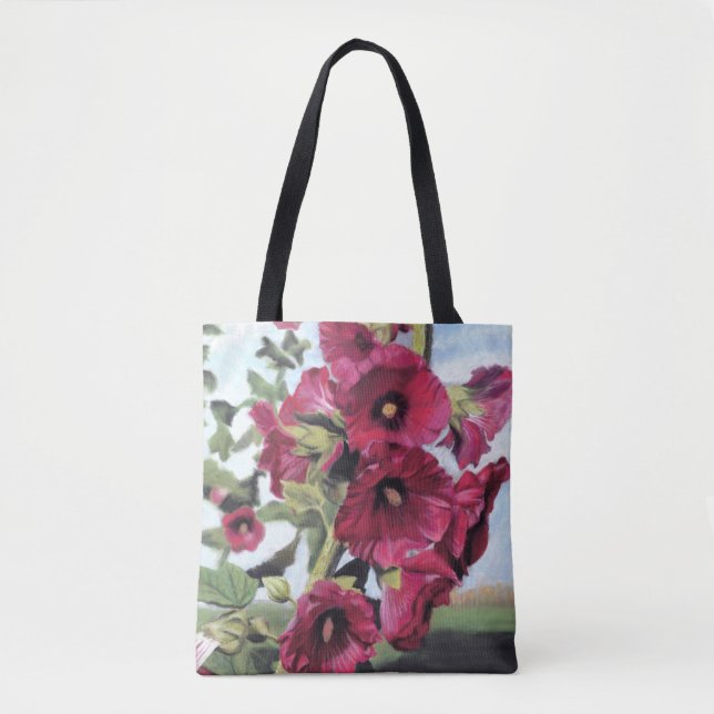 Sac fourre-tout rose à rose trémière (Devant)