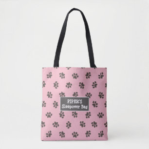 Sac fourre-tout rose empreintes de pattes de chien