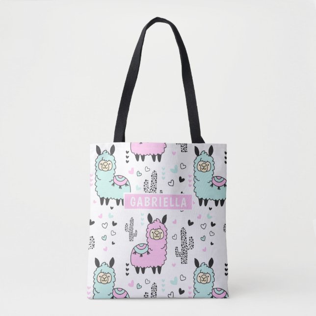 Sac fourre-tout rose et bleu Llama (Devant)