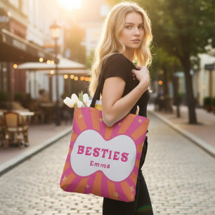 Sac fourre-tout rose et orange personnalisé Retro 