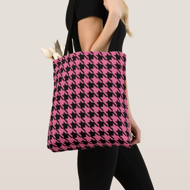 Sac fourre-tout rose Houndstooth (De près)