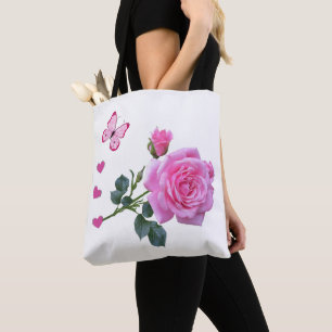 Sac fourre-tout Rose Papillon Baisers Coeurs