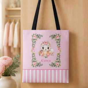 Sac fourre-tout rose personnalisé Baby Fox