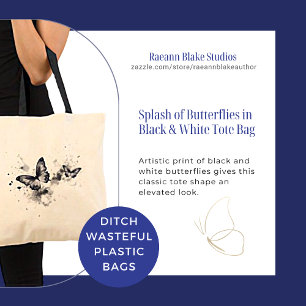 Sac fourre-tout Splash de papillons en noir et bla