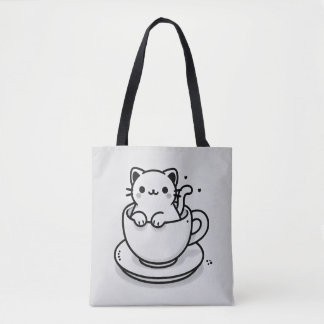 Sac fourre-tout Tasse à Thé avec Chat Mignon