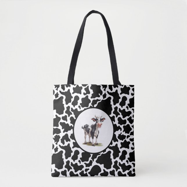 Sac fourre-tout Vache noire et blanche tachetée (Devant)
