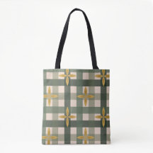 Sac fourre-tout vert à carreaux et feuilles