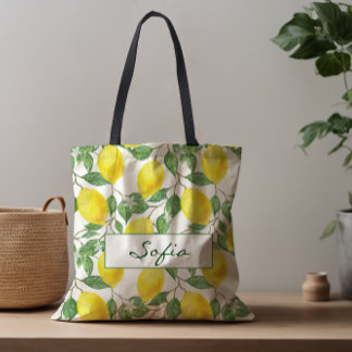 sac fourre-tout vert motif de fleurs de citron