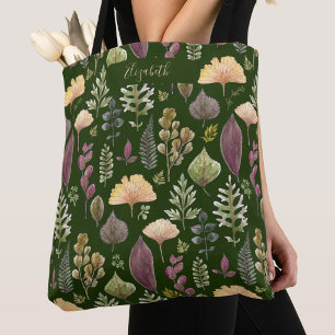 Sac fourre-tout vert personnalisé aux feuilles d'a