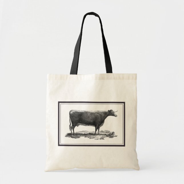 sac fourre-tout Vintage de gravure de vache (Devant)