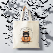 Sac Halloween en toile Chat Noir Mignon | Citrouil