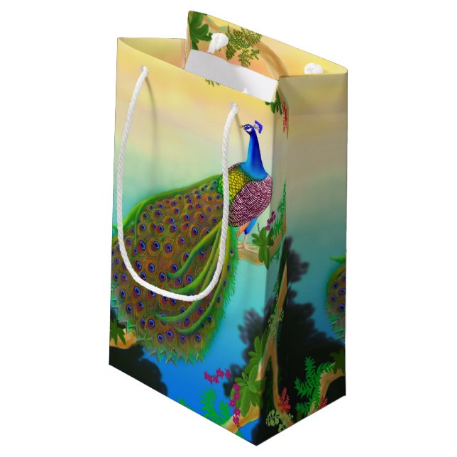 Sac indien bleu élégant de cadeau de paon (Dos Angle)