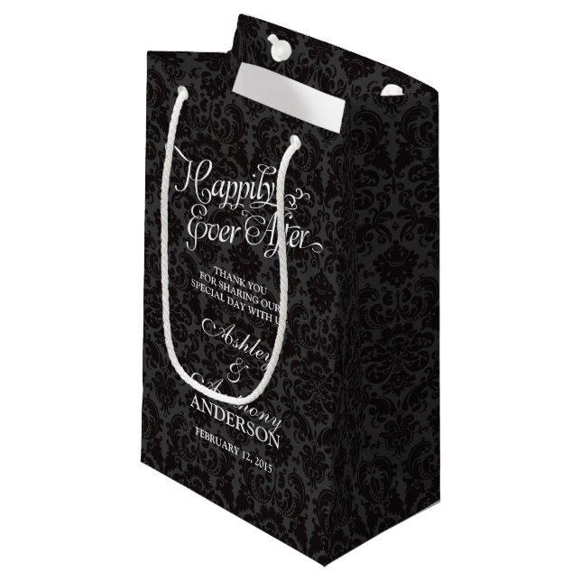 Sac mariage Heureux Jamais Après Le Damas Noir (Devant Angle)