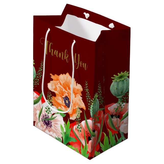 Sac Merci à fleurs de pavot moyen cadeau (Devant Angle)