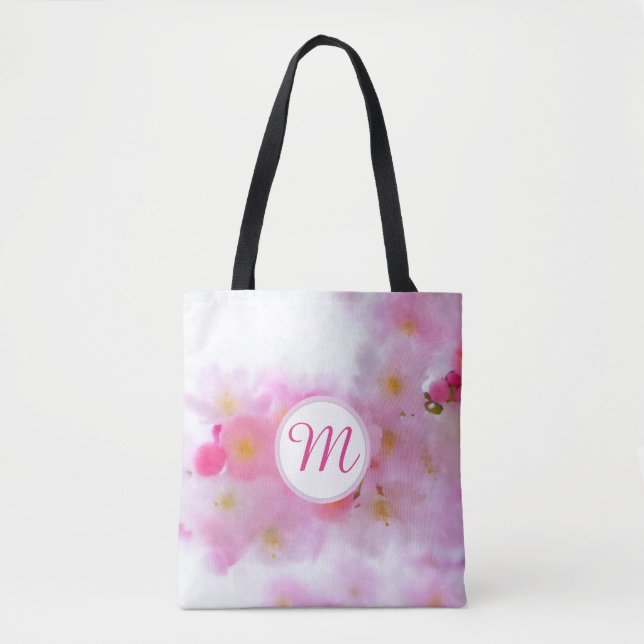 Sac monogramme en fleurs de cerisier d'aquarelle (Devant)