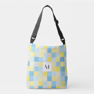 Sac mortuaire croisé à carrés bleus et jaunes de