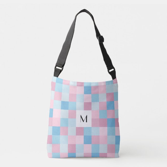 Sac mortuaire croisé à carrés roses et bleus de (Devant)