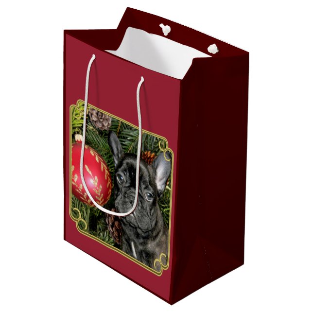Sac moyen de cadeau de bouledogue français de Noël (Devant Angle)