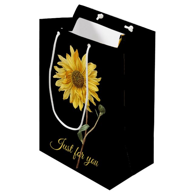Sac noir botanique de cadeau de tournesol (Devant Angle)