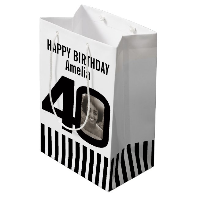 sac noir et blanc de cadeau d'anniversaire de 40 (Dos Angle)