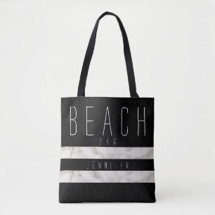 Sac noir et de marbre de plage avec le nom