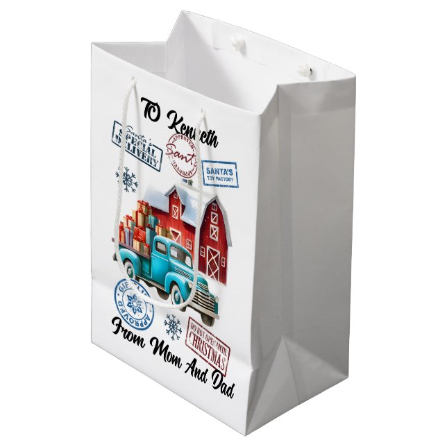 Sac Père Noël Festif Avec Stickers Camion (Devant Angle)