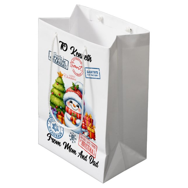 Sac Père Noël Gai Avec Snowman Festif (Devant Angle)
