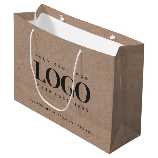 Sac personnalisé en papier kraft marron aspect ron (Devant Angle)