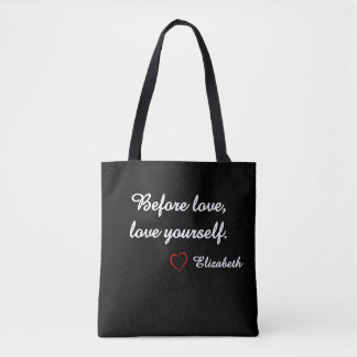 Sac personnalisé noir avec citation d'amour de soi