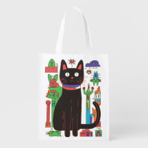 Sac d'alimentation réutilisable de chat noir en je