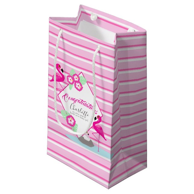 Sac rose de cadeau de baby shower de rayure de (Devant Angle)