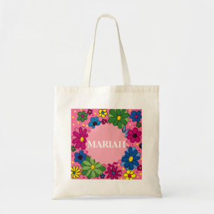 Sac rose vif personnalisé avec des fleurs mignonne