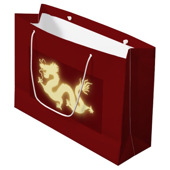 Sac rouge foncé rougeoyant de cadeau de dragon (Devant Angle)