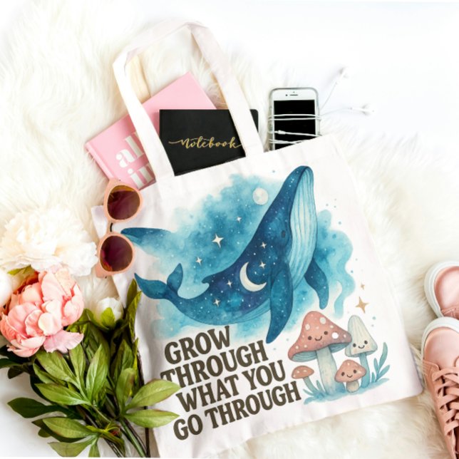 Sac Tote Baleine Cosmique & Champignons (“Grow through what you go through — carry your resilience with style.”)