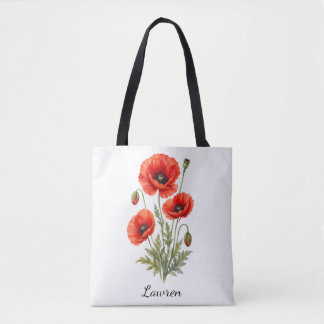 Sac Tote Fleur de Naissance d'Août Coquelicot, Per
