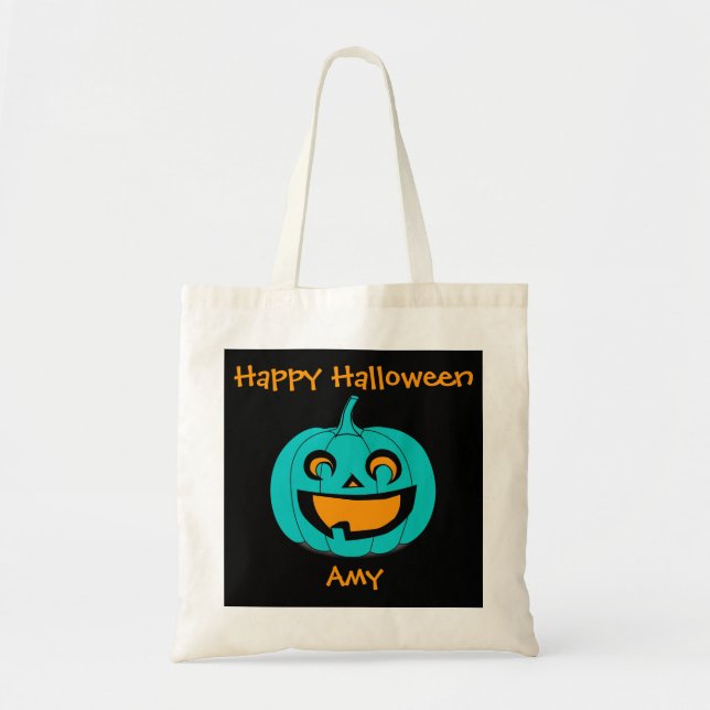 Sac turquoise de festin de Halloween de citrouille (Devant)