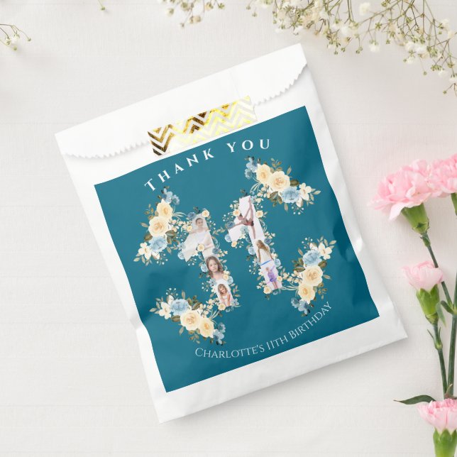 Sachets En Papier 11e anniversaire Turquoise Fleur Photo Collage Jau (Scellé)
