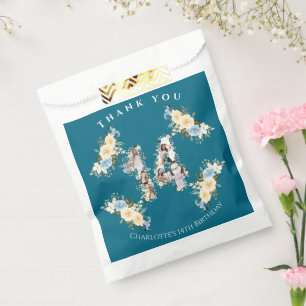 Sachets En Papier 14e anniversaire Fleur Turquoise photo Collage Jau