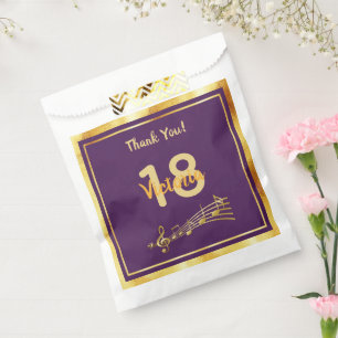 Sachets En Papier 18e anniversaire musique note or violet nom